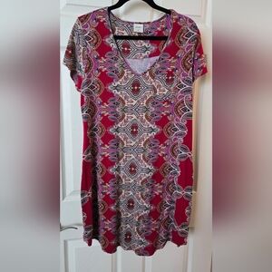 Paisley V-Neck Short Sleeve Lounging Dress/sleepshirt By SOMA  Size MED